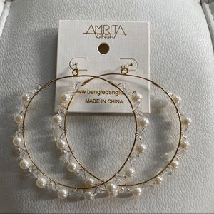 AMRITA SINGH Pearl & Crystal XL Hoop Earrings NWT